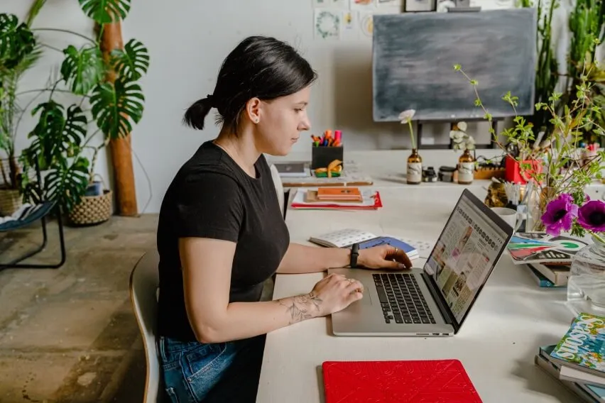 Woman working on laptop