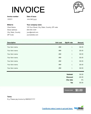 Mental Health Excel Invoice