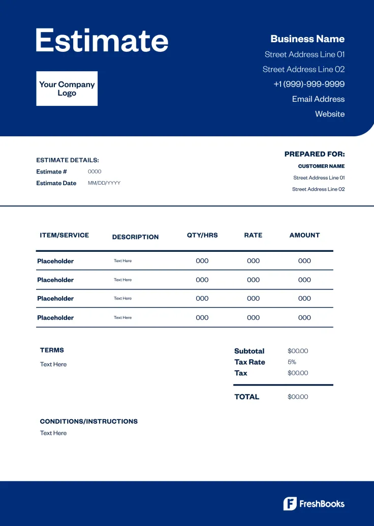 Excel Estimate Template Style 1