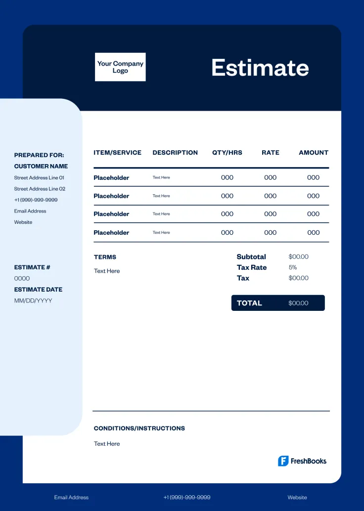 Excel Estimate Template Style 6